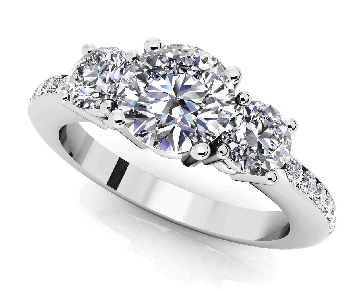 Supreme Diamond Three Stone Engagement Ring .90 Carat Total Weight