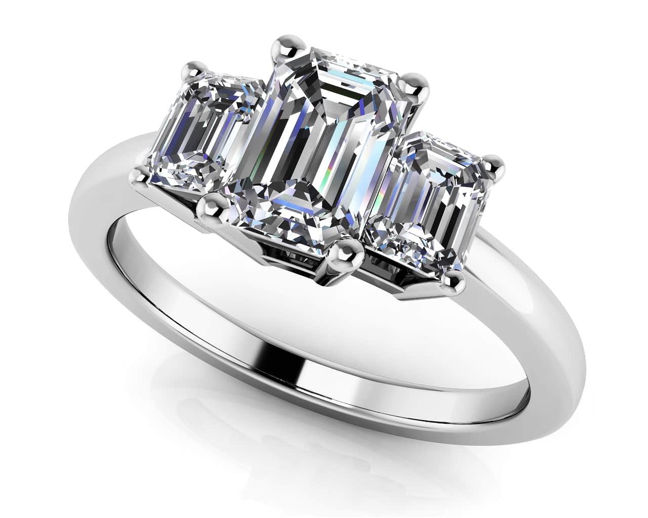 Elegant Three Stone Emerald Engagement Ring .90 Carat Total Weight