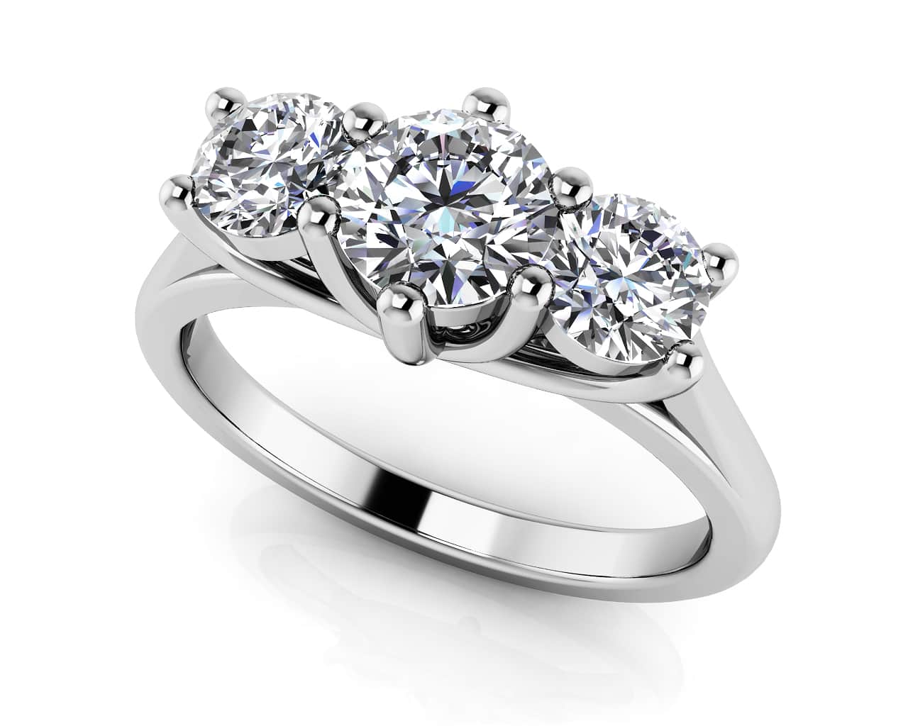 10 Prong Three Stone Diamond Engagement Ring 1.0 Carat Total Weight