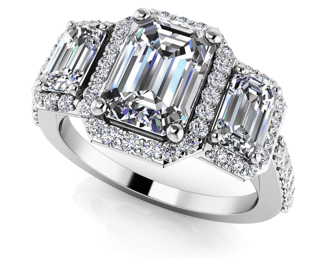 Sparkling Three Stone Emerald Cut Engagement Ring 1.25 Carat Total Weight