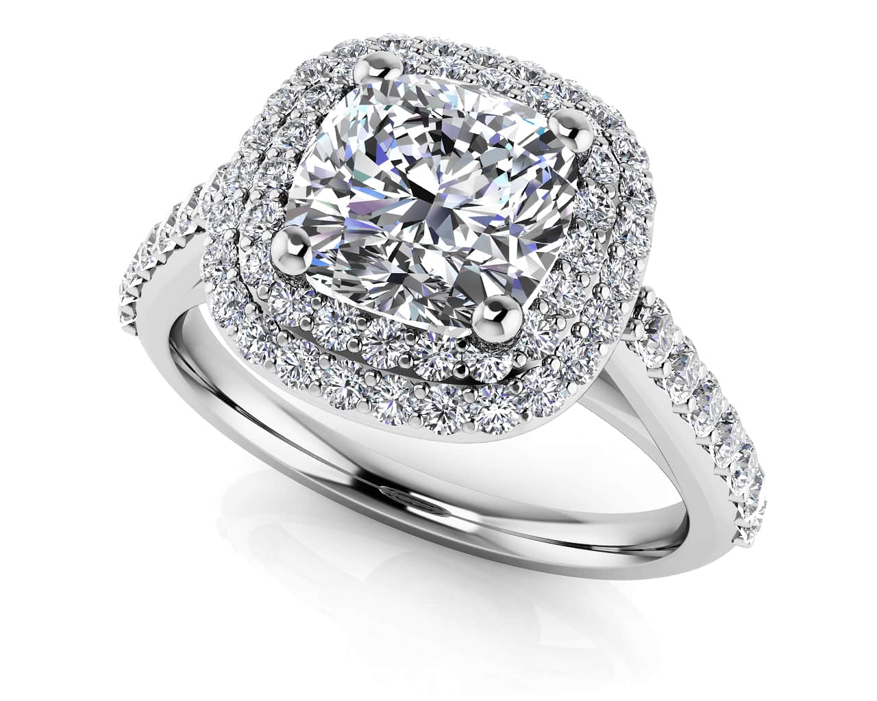 Double Halo Cushion Cut Engagement Ring 1.0 Carat Total Weight