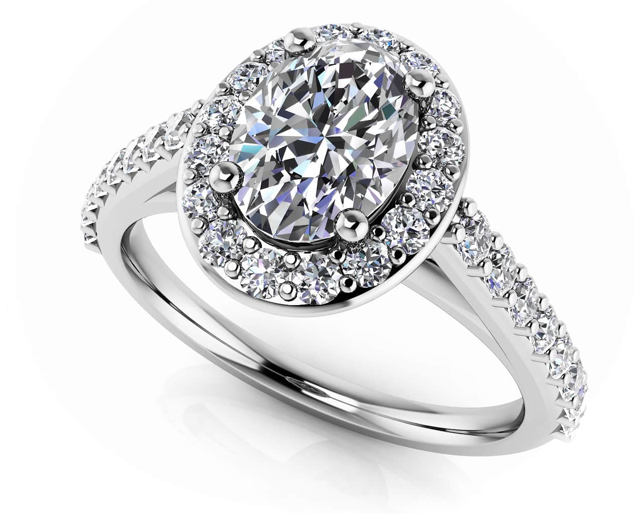 Forever Love Oval Diamond and Halo Ring 1.11 Carat Total Weight