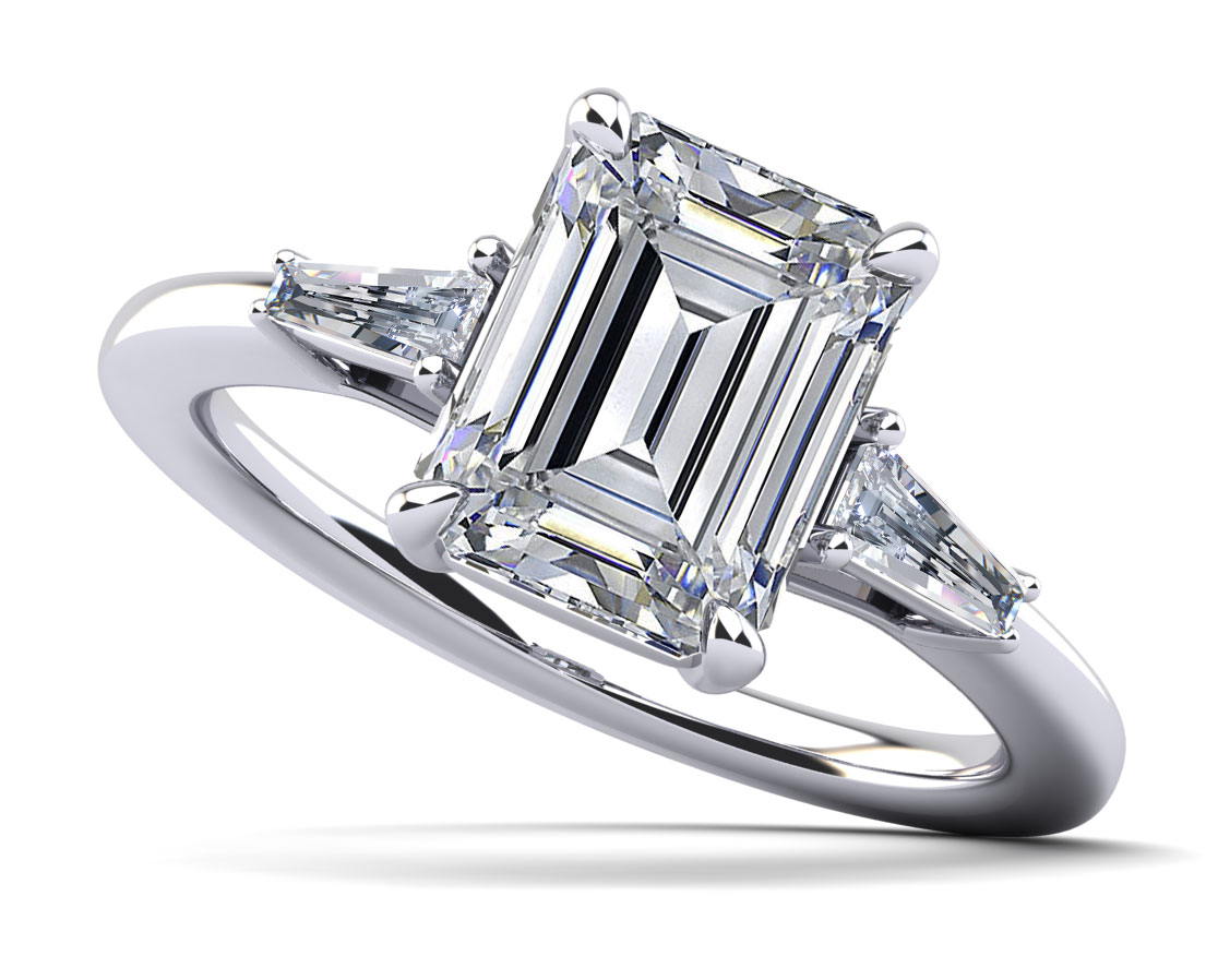 Brilliant Emerald Cut and Baguette Ring 1.14 Carat Total Weight