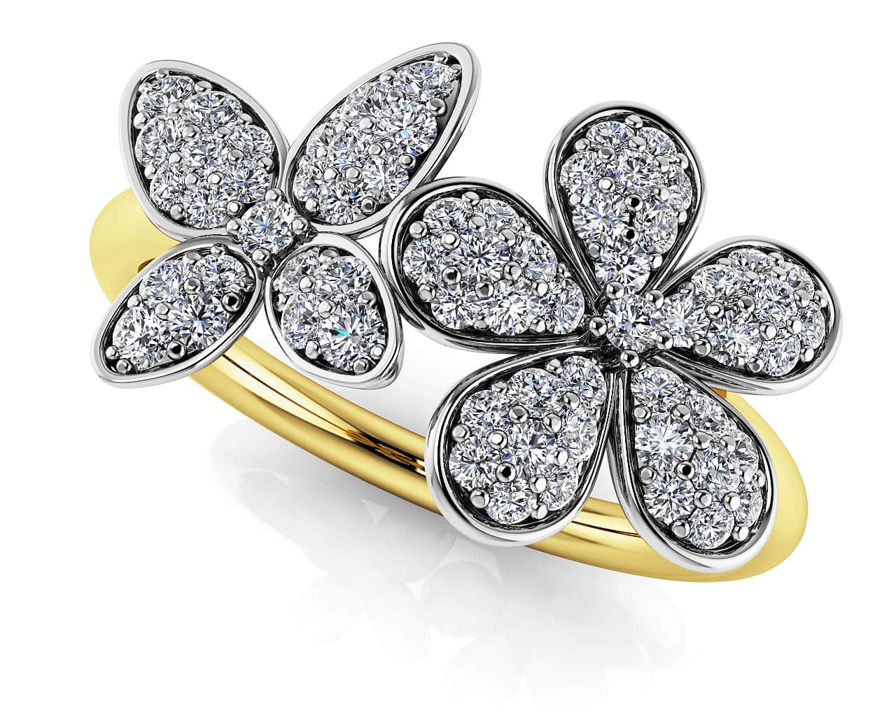 Butterfly and Flower Diamond Ring