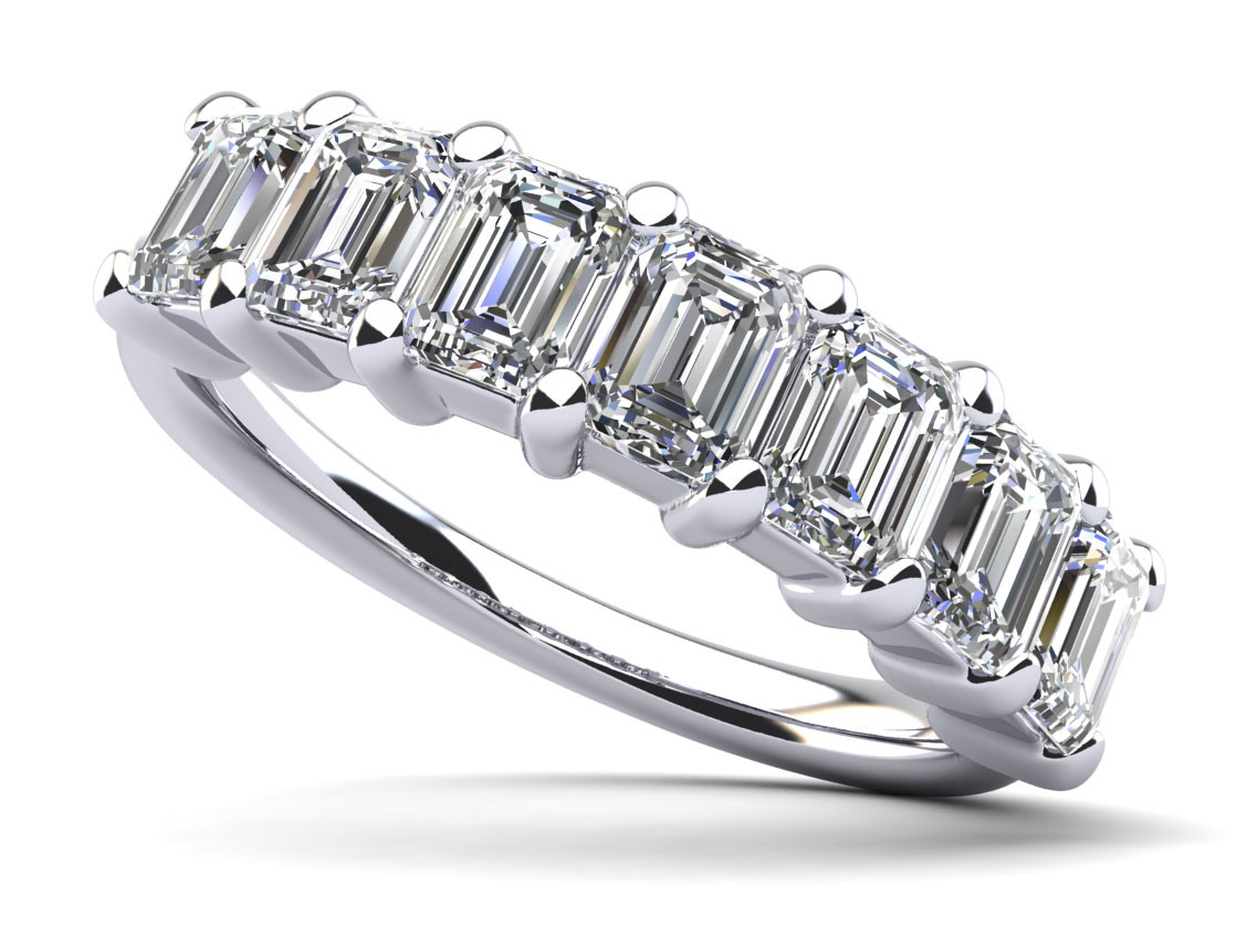 Seven Stone Emerald Cut Diamond Anniversary Ring 1.4 Carat Total Weight