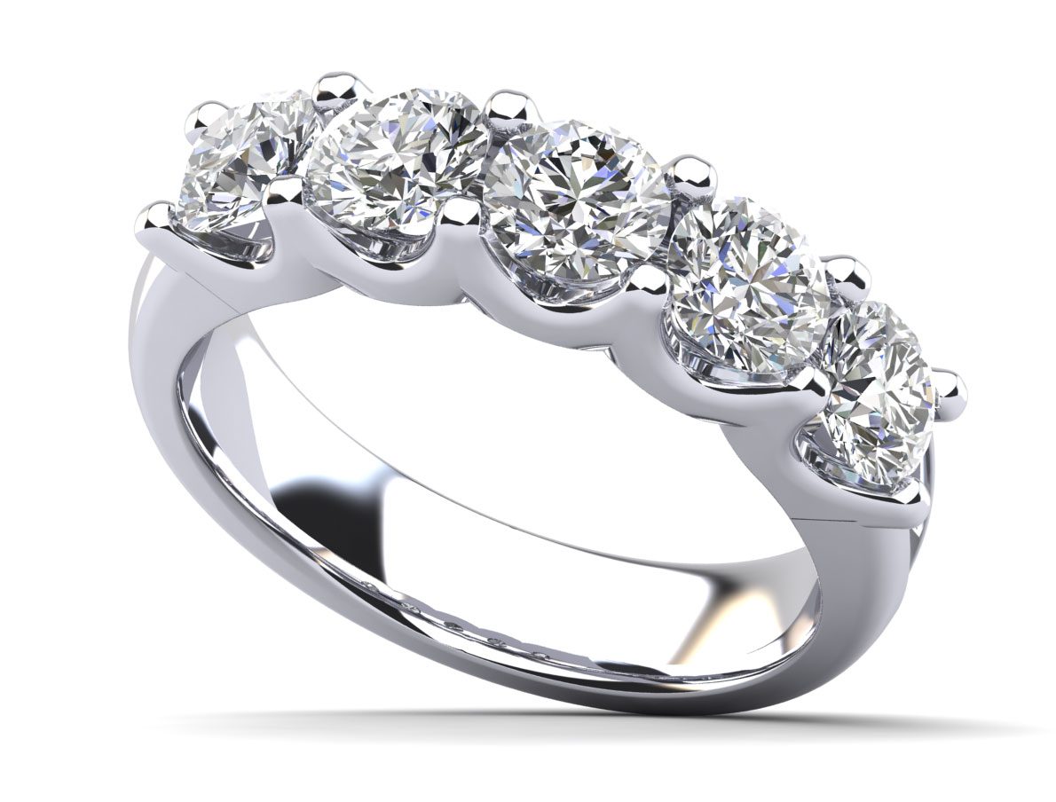 U Shape Five Stone Diamond Anniversary Ring 1.0 Carat Total Weight