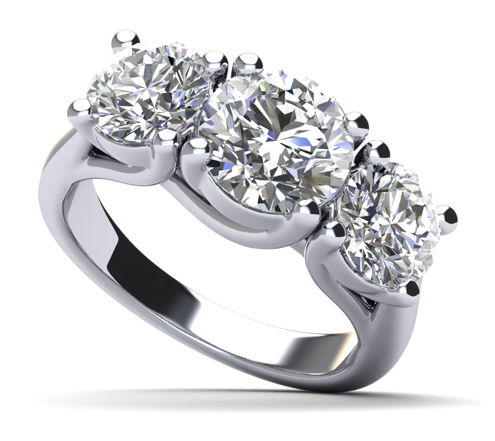 Three Stone Swirl Diamond Engagement Ring 0.95 Carat Total Weight