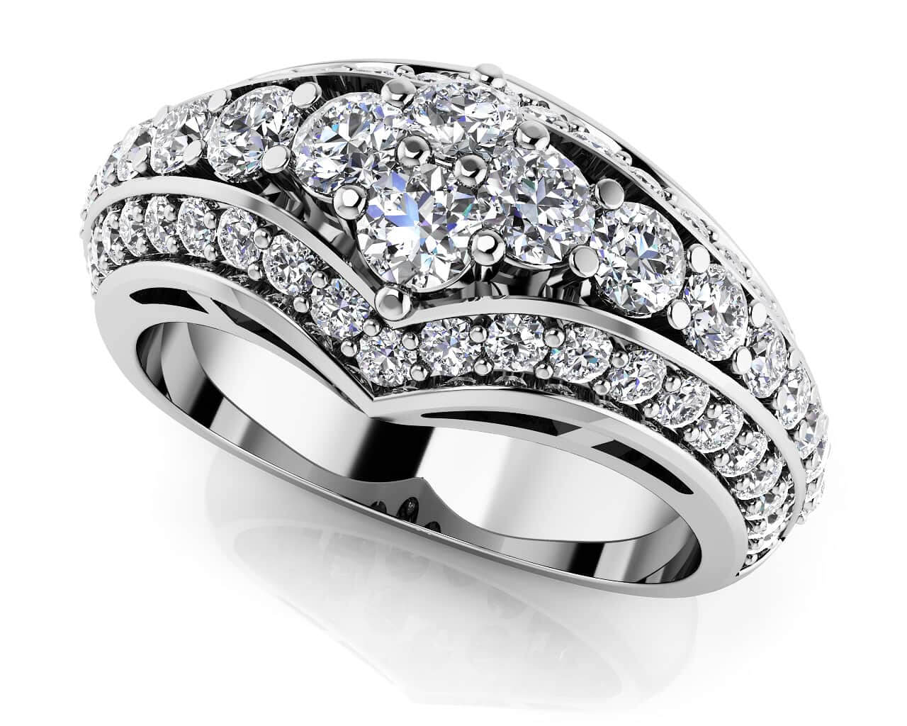 Diamond Cluster Three Row Anniversary Ring 1.1 Carat Total Weight
