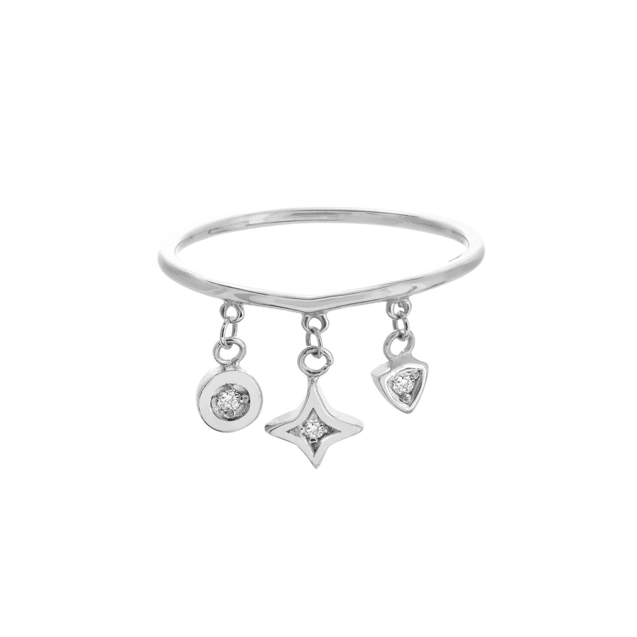 Mixed Diamond Bezel Dangle Chevron Ring