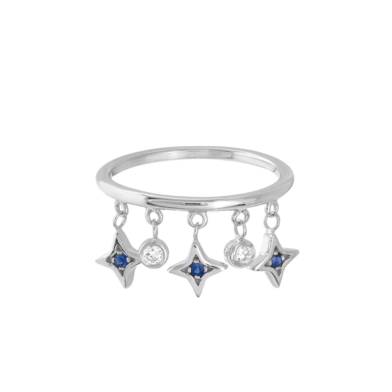 Diamond and Sapphire Mixed Bezel Dangle Ring