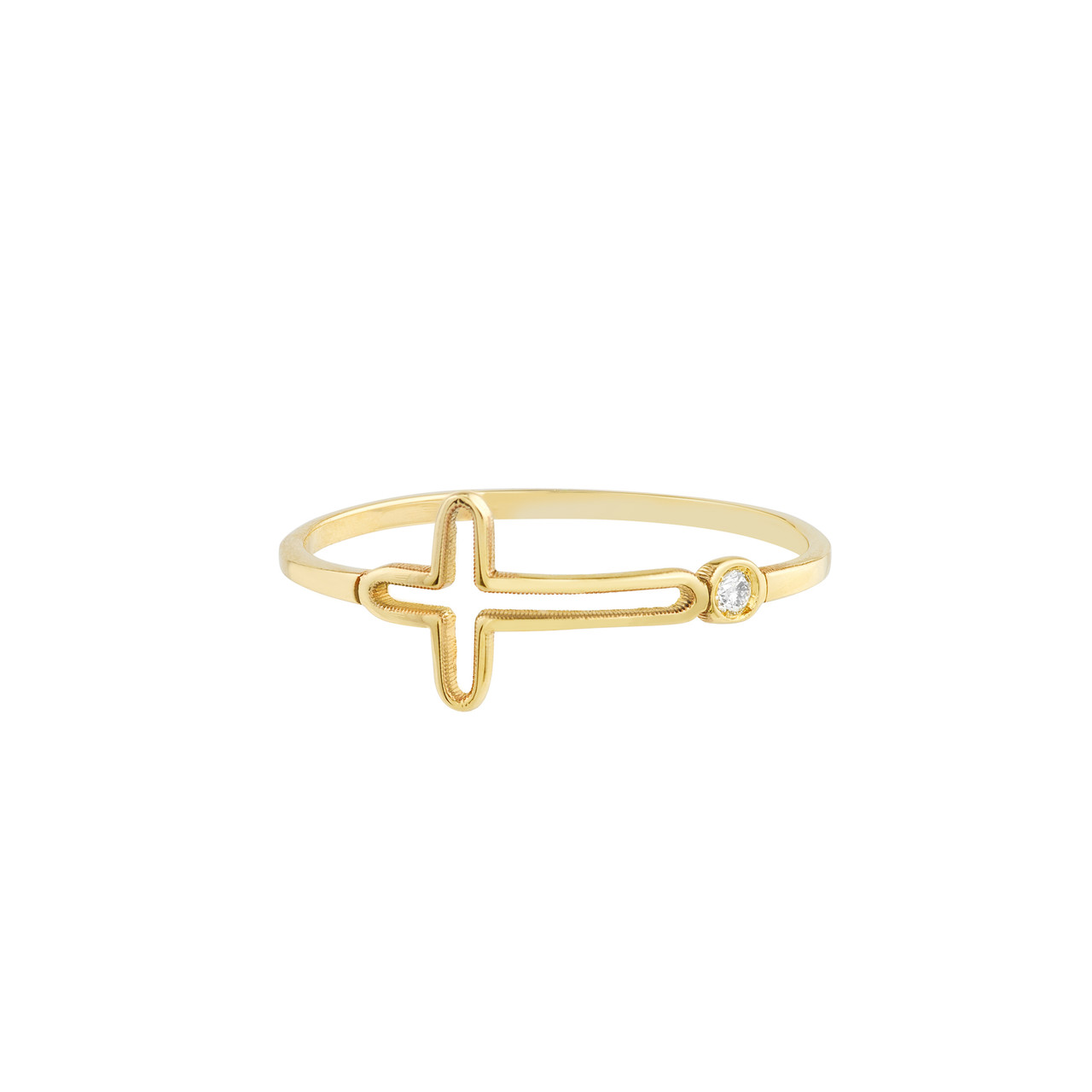 Cut Out Cross & Diamond Bezel Ring
