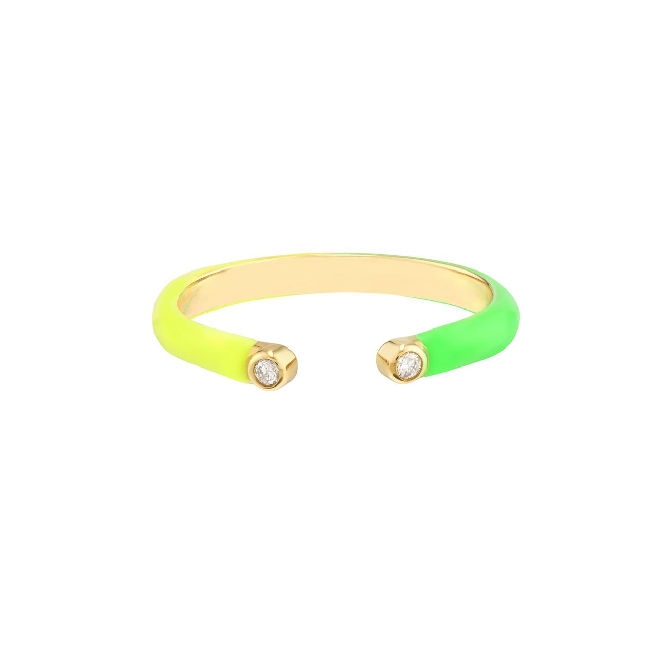 Diamond Cuff Ring with 1/2 Green 1/2 Yellow Enamel