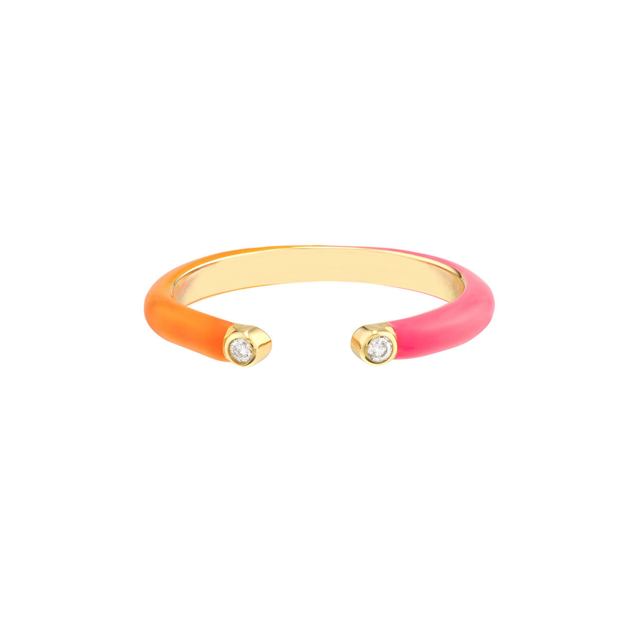 Diamond Cuff Ring 1/2 Pink 1/2 Orange Enamel
