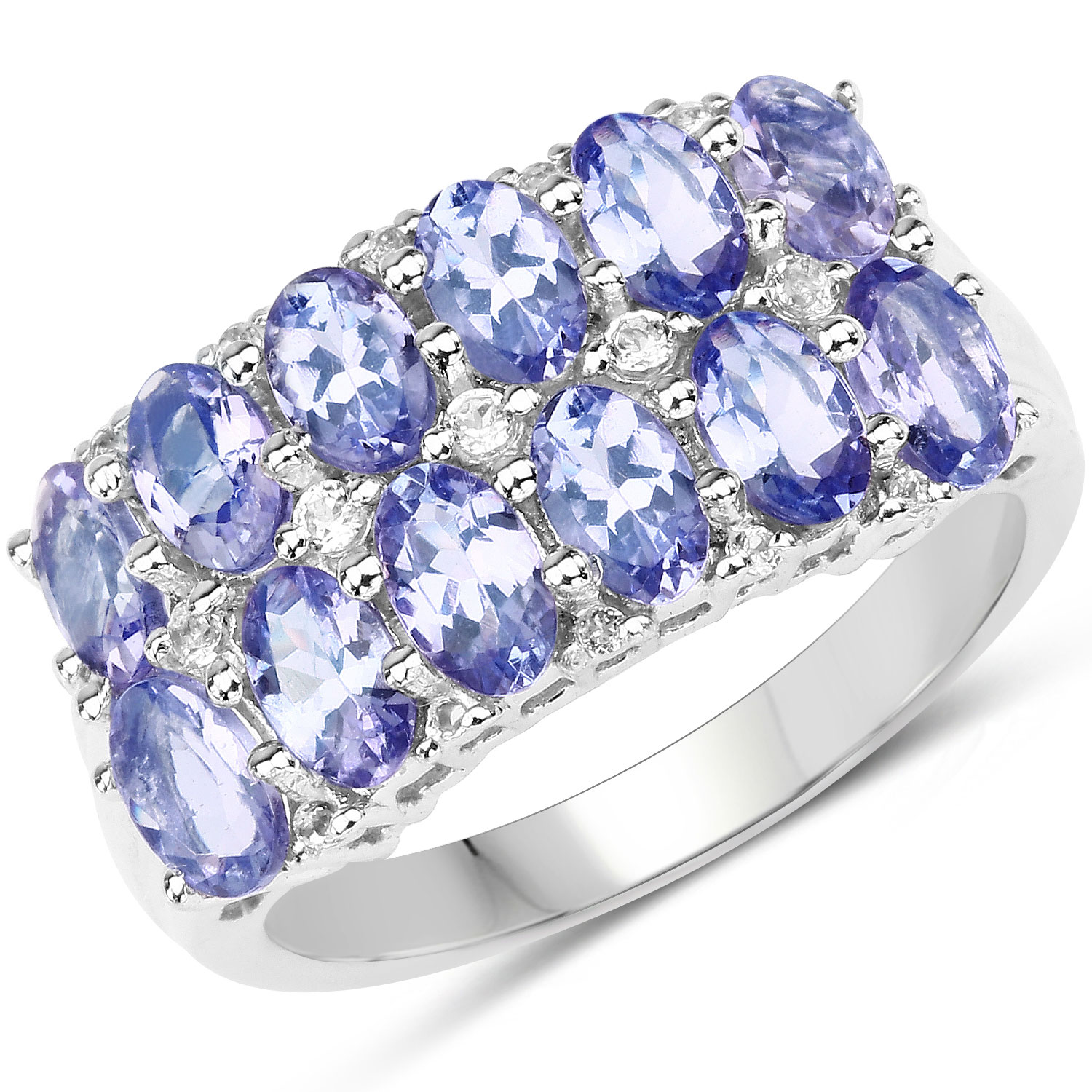 3.16 Carat Genuine Tanzanite & White Topaz .925 Sterling Silver Ring Regular Quality