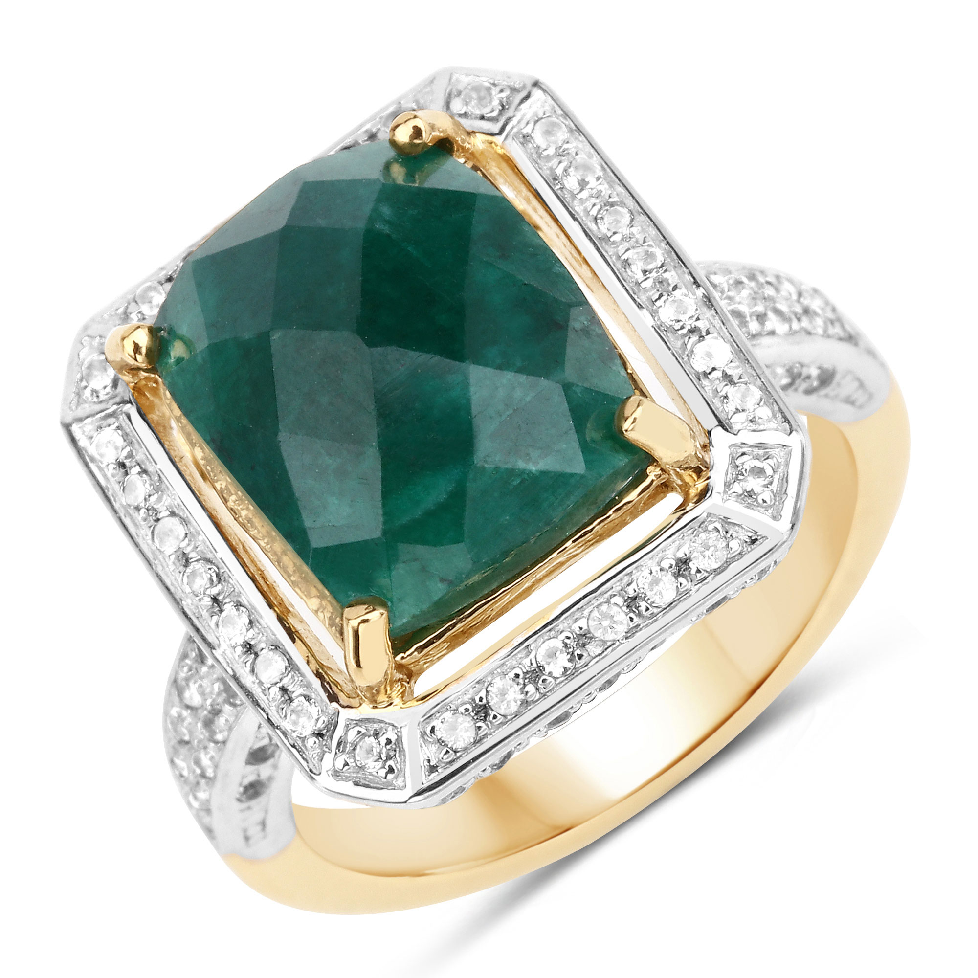 5.18 Carat Dyed Emerald and White Topaz .925 Sterling Silver Ring Regular Quality