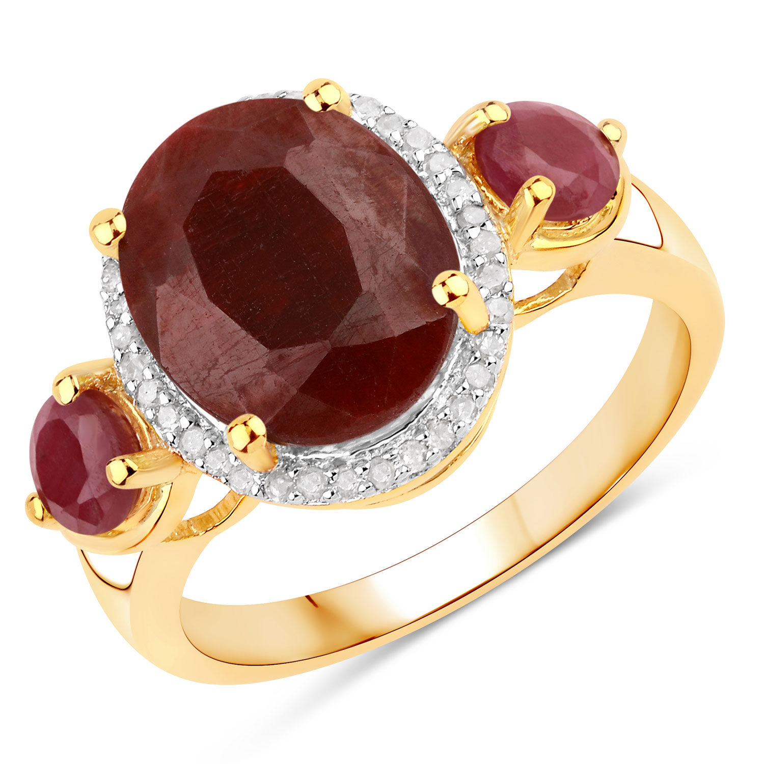 4.95 Carat Dyed Ruby, Ruby and White Diamond .925 Sterling Silver Ring Regular Quality