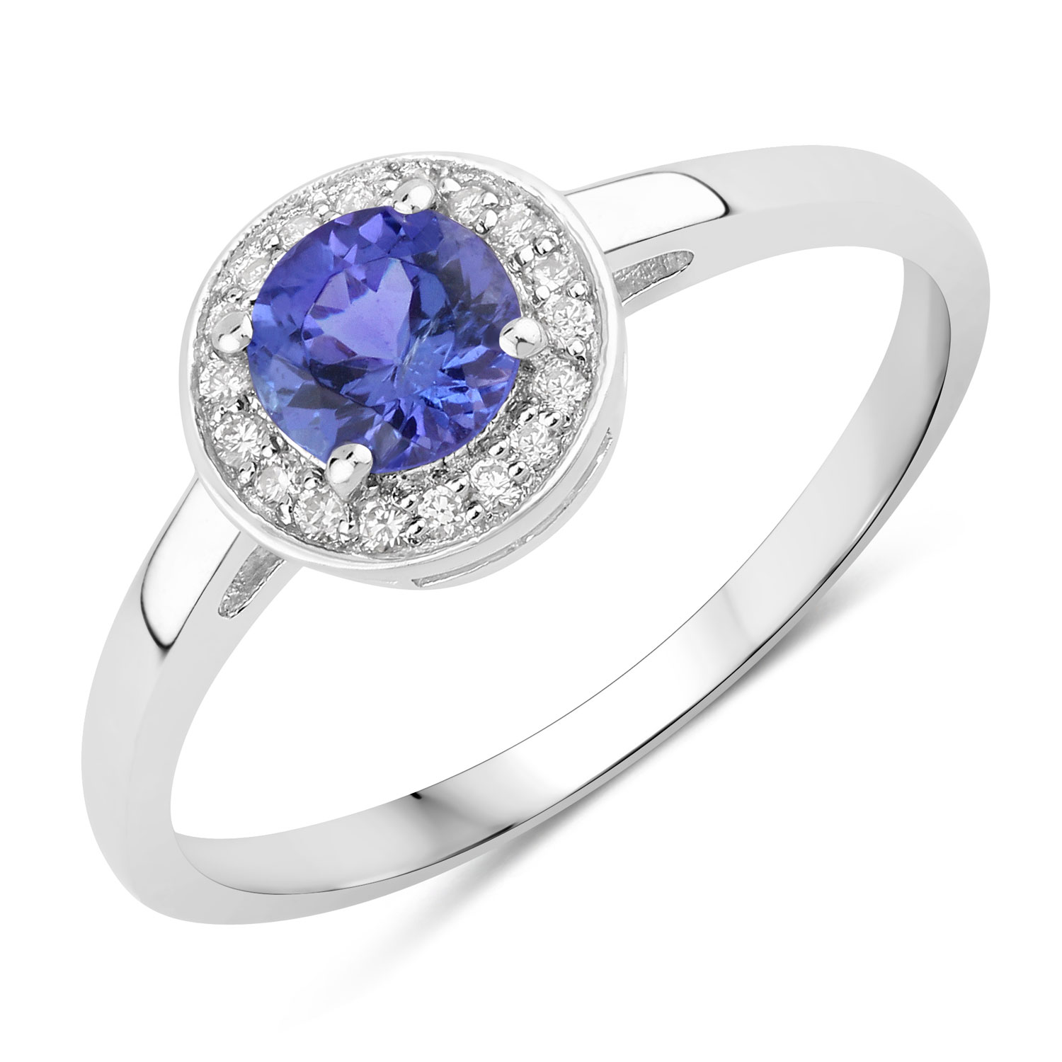 0.56 Carat Genuine Tanzanite and Lab Grown Diamond .925 Sterling Silver Ring Regular Quality