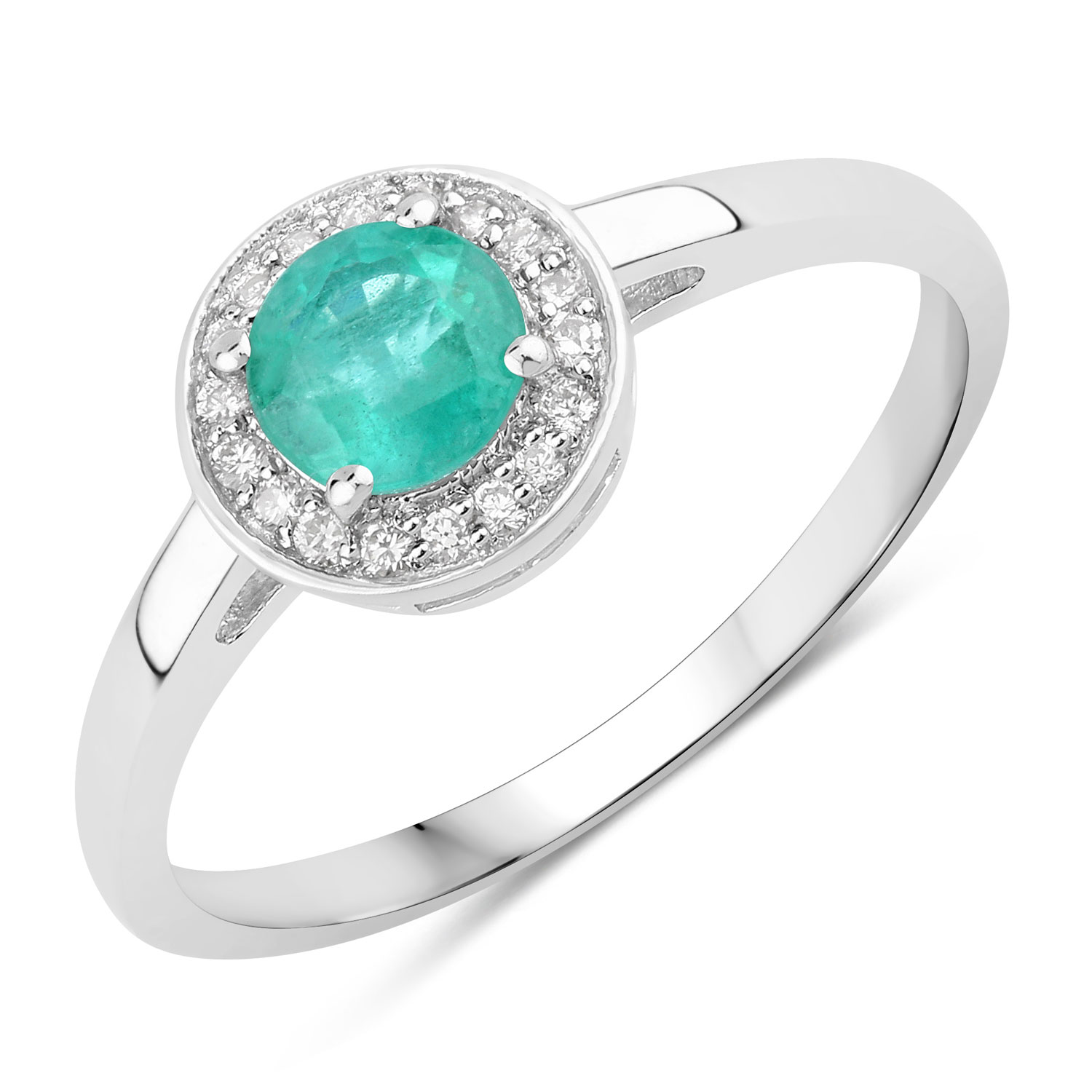 0.51 Carat Genuine Zambian Emerald and Lab Grown Diamond .925 Sterling Silver Ring Regular Quality