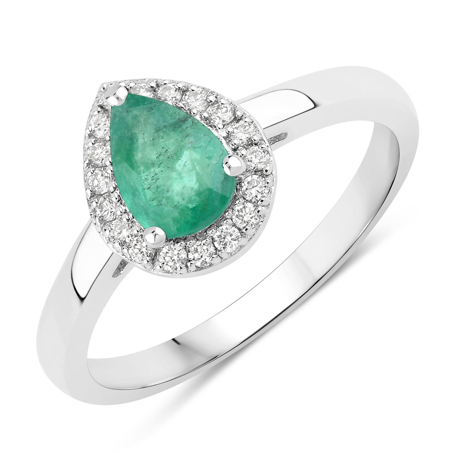 0.79 Carat Genuine Zambian Emerald and Lab Grown Diamond .925 Sterling Silver Ring Regular Quality