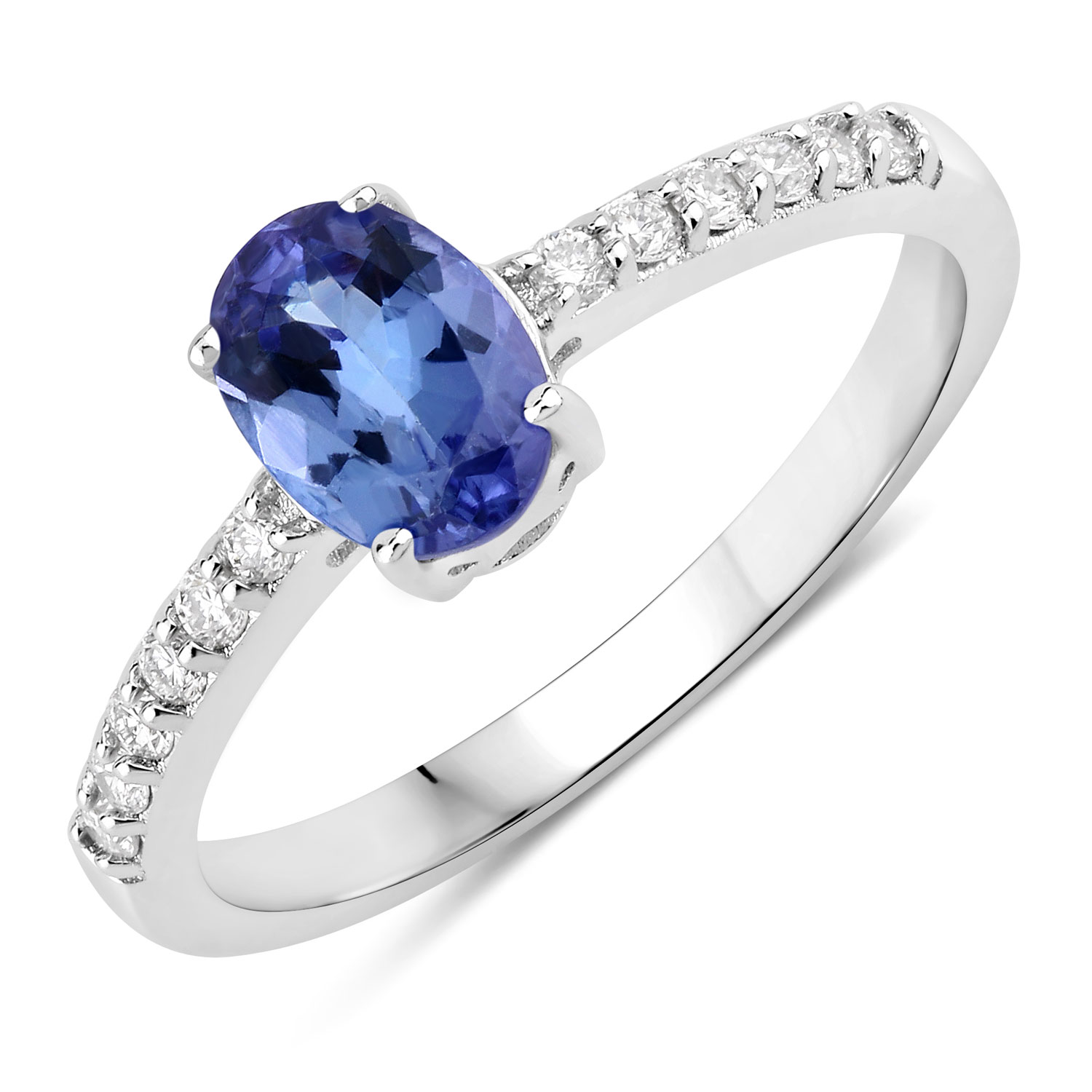 0.93 Carat Genuine Tanzanite and Lab Grown Diamond .925 Sterling Silver Ring Regular Quality