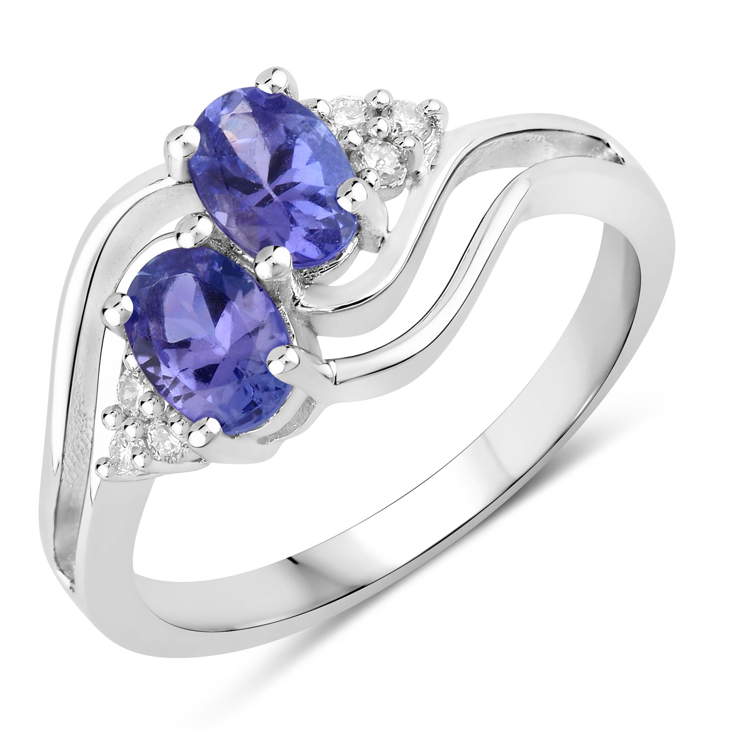 0.97 Carat Genuine Tanzanite and Lab Grown Diamond .925 Sterling Silver Ring Regular Quality