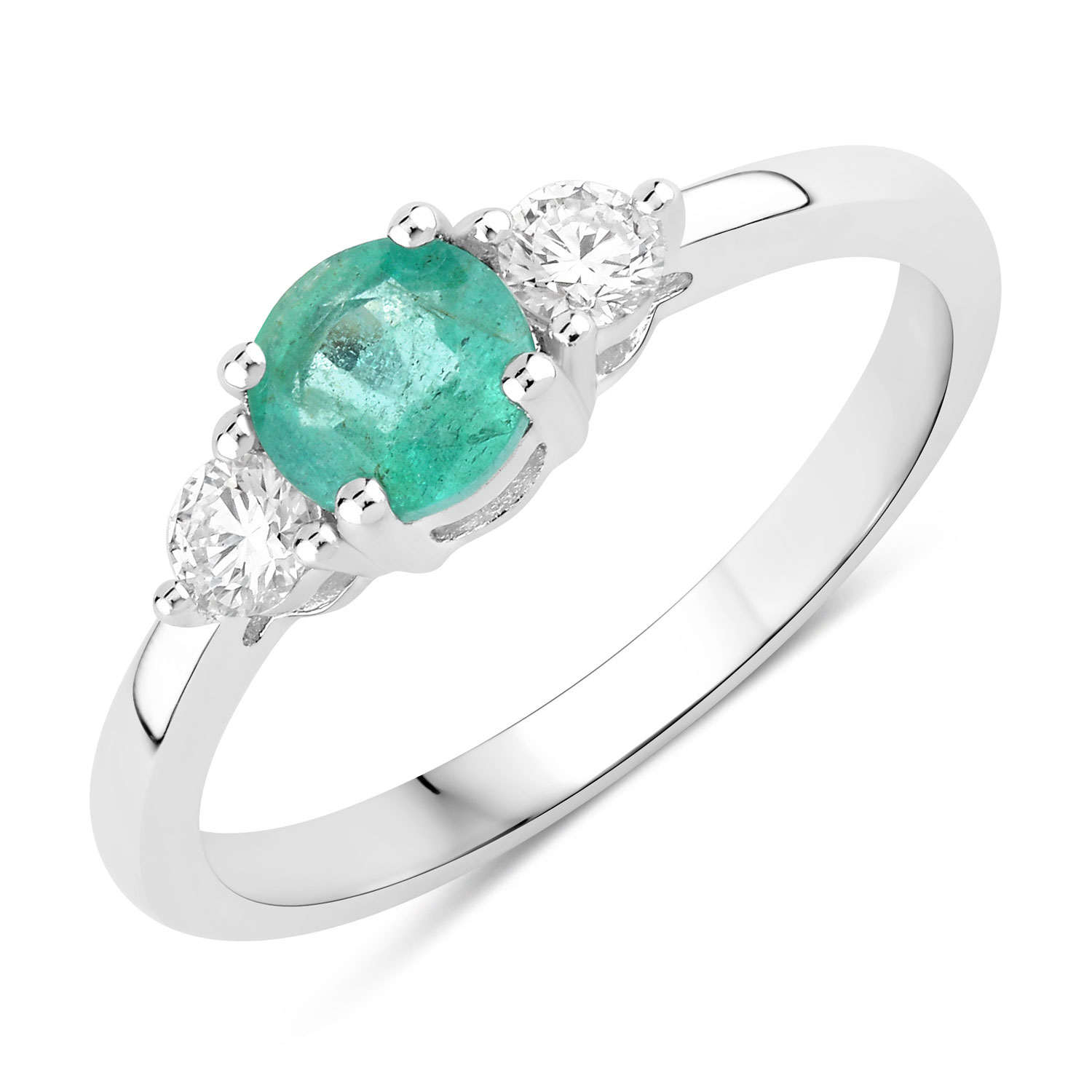 0.64 Carat Genuine Zambian Emerald and Lab Grown Diamond .925 Sterling Silver Ring Regular Quality