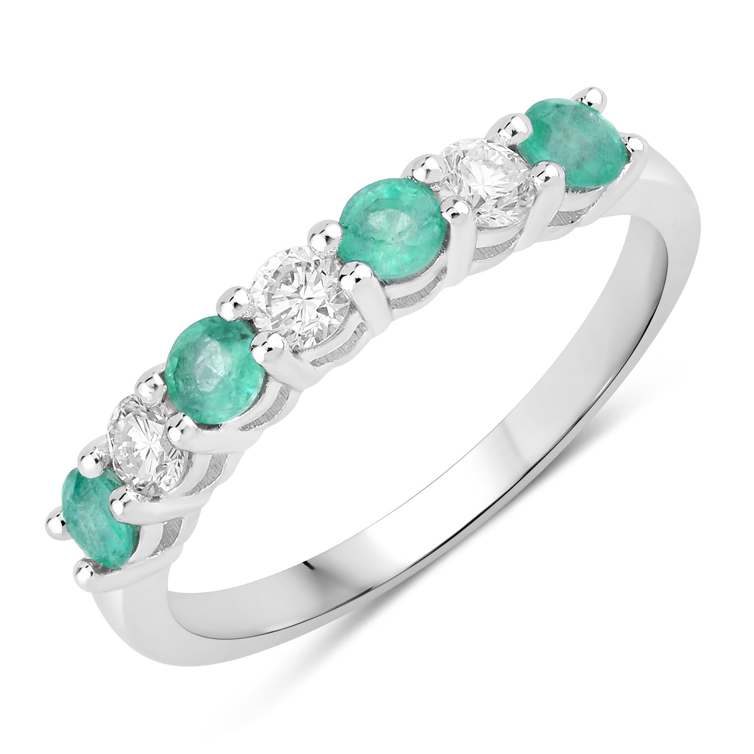 0.73 Carat Genuine Zambian Emerald and Lab Grown Diamond .925 Sterling Silver Ring Regular Quality