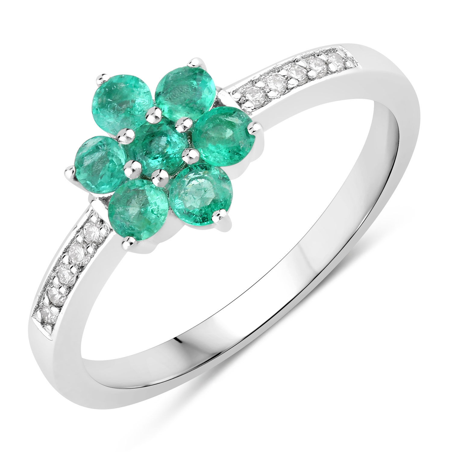 0.48 Carat Genuine Zambian Emerald and Lab Grown Diamond .925 Sterling Silver Ring Regular Quality