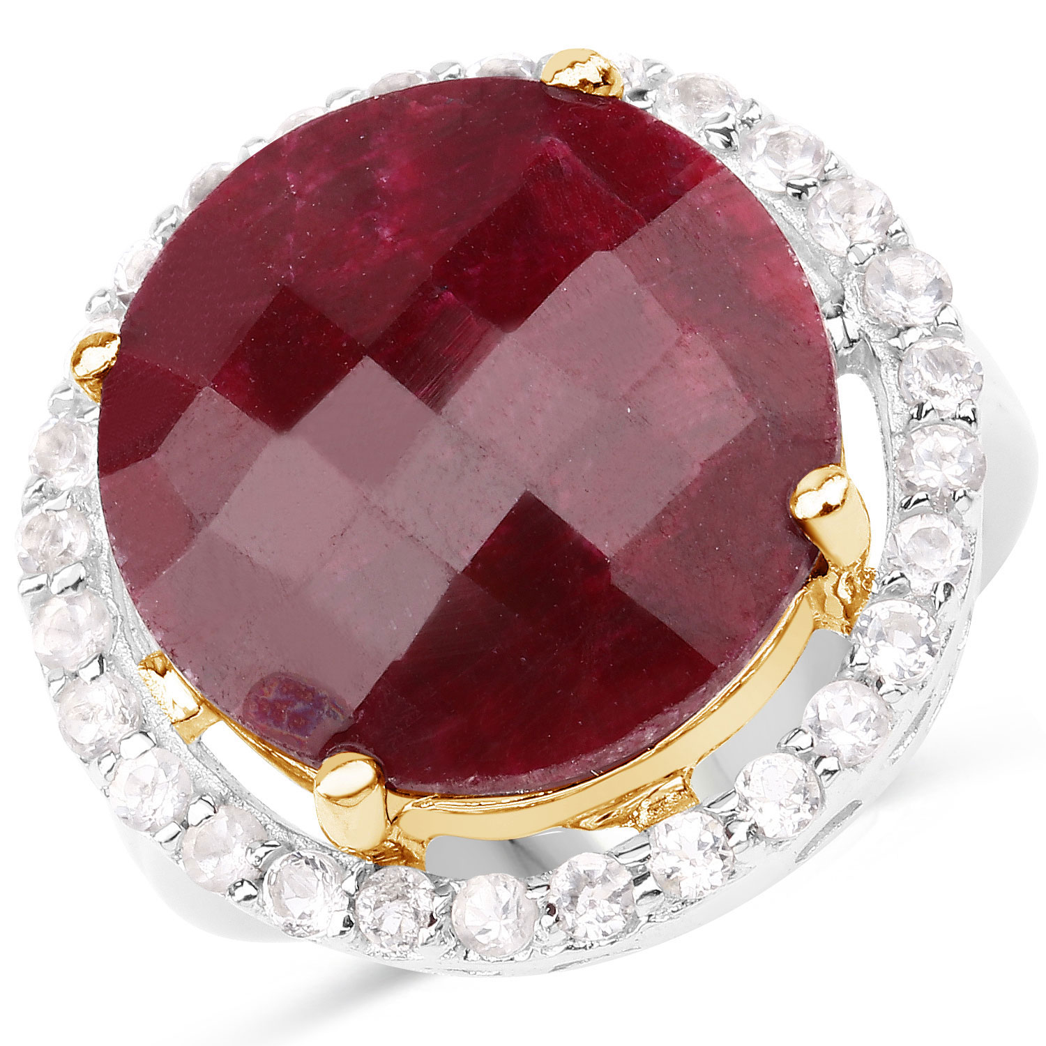 13.10 Carat Dyed Ruby and White Topaz .925 Sterling Silver Ring Regular Quality