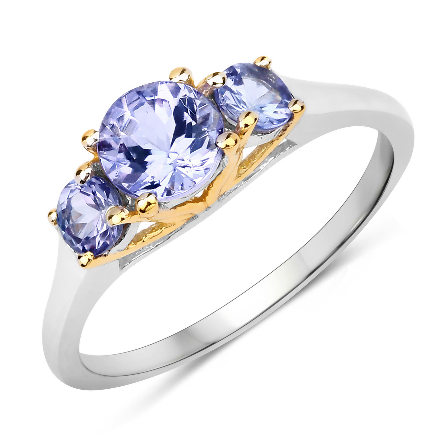 Two Tone Plated 1.07 Carat Genuine Tanzanite .925 Sterling Silver Ring Regular Quality
