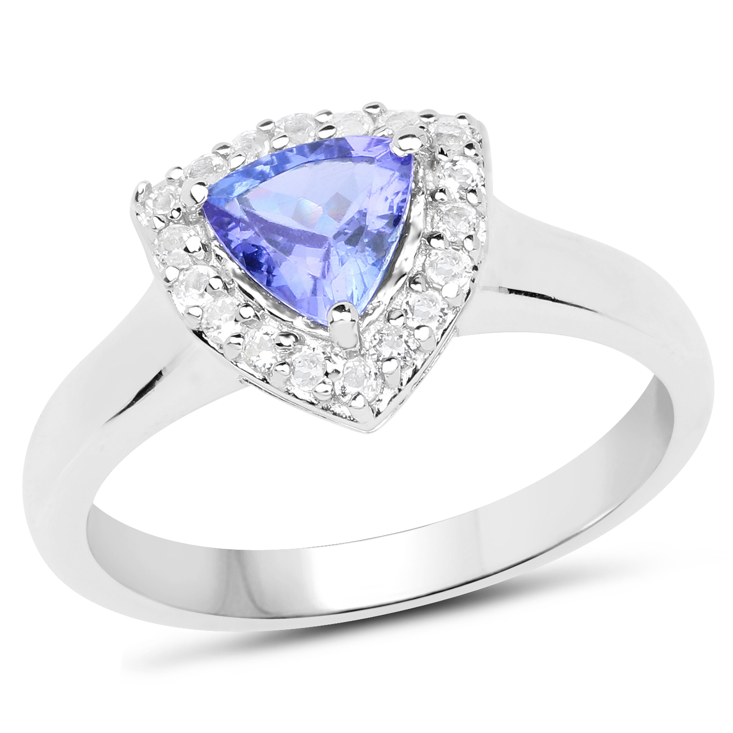 1.02 Carat Genuine Tanzanite and White Topaz .925 Sterling Silver Ring Regular Quality