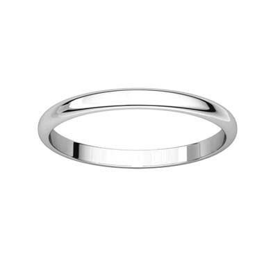 Ladies 2.0 mm Half Round Light Wedding Bands Sterling Silver