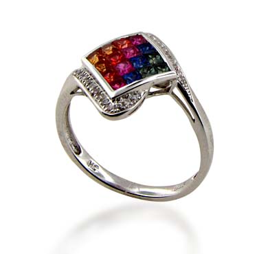 Sterling Silver Multi-colored Sapphire Ring .96 Carat Total Weight