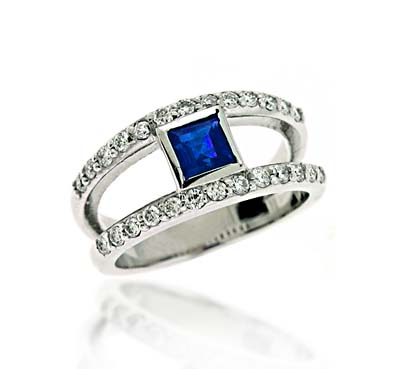 Genuine Sapphire & Diamond Ring 1.25 Carat Total Weight