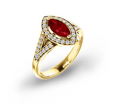 Marquise Split Shank Ruby and Diamond Halo Ring 1.0 Carat Total Weight